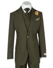 Lapel Double breasted Vest Classic Fit 3 Piece Olive