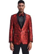 Red and Black 1-Button Closure Single Breasted Prom Suits
