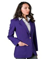 Button Purple Solid Pattern Notch Lapel Women Blazer