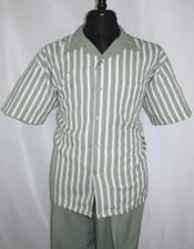  Olive Green 5 Buttons Short Sleeve Walking Suit