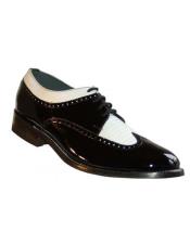  Mens Black-White Leather Two Toned Wingtip