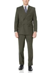  2-Piece Peak Lapel Solid Double Breasted 1930 Suit Olive