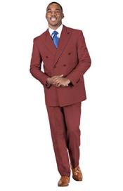  2-Piece Peak Lapel Solid Double Breasted 1930 Suit Burgundy