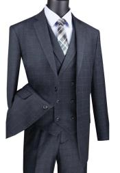CharcoalMensSingleBreasted2ButtonSuitWithNotchCollar