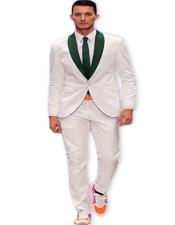  Wedding Suit Mens White and Green Lapel Suit -