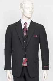  Poplin Fabric Pacelli 3pc Black Suit