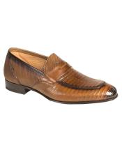  Cognac Genuine Exotic Penny Loafers