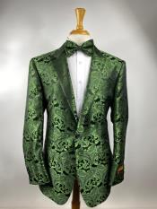 OliveGreenPaisleyTuxedoDinnerJacketWithBowTie-