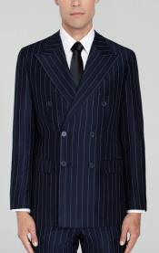  Mens Navy Blue Wide Pinstripe Double
