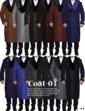  Fur Collars Mens Overcoat - Peacoat