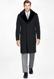 Fur Collars Mens Overcoat - Peacoat