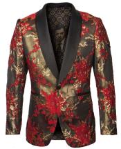  One Button Red and Gold Tuxedo Jacket with Fancy