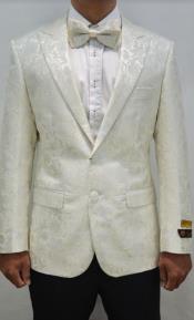  Dinner Jacket - Off White Patterned Tuxedo Blazer -