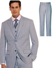  Suit 3 Piece Plaid and Pinstripe Suit Blue ~