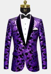  One Button Black and Purple Velvet Tuxedo Jacket with