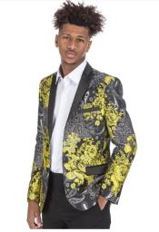  Yellow Tuxedo Suit - Floral Fancy Prom Suit With