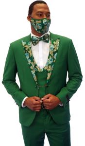  Green Tuxedo with Floral Pattern with Matching Face Covering