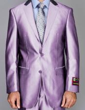  Shiny Two Buttons Suits Flat Front Pants Lavender