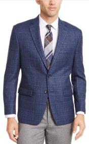  Mens Blue Checkered Blazer - Wool