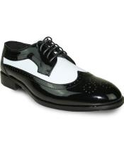  Gangster Shoes Mens Two Tone Oxford Tuxedo Black/White Patent