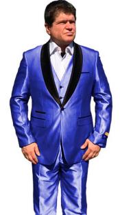  One Button Shawl Lapel Suit Blue
