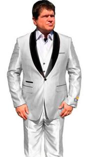  One Button Shawl Lapel Suit White