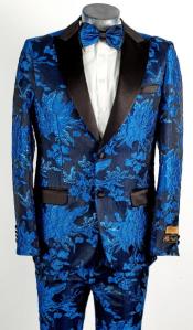  Royal Blue 2 Button Floral Paisley Tuxedo