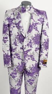  White and Lavender Purple 2 Button Floral Paisley Prom