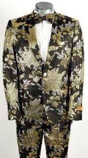 MensBlack~Gold2ButtonFoilFloralPaisleyProm