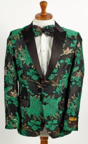  Hunter Green ~ Gold and Black 2 Button Floral