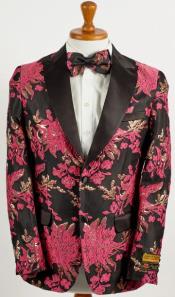  Hot Pink Fuchsia ~ Black 2 Button Floral Paisley