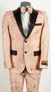  Light Baby Pink and Gold 2 Button Floral Paisley