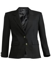  Button Solid Black Women Blazer - Womens Black Tuxedo