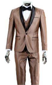  Brown Tuxedo Vested Suit - Mocca Coffee Color