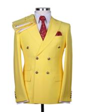  Yellow Double Breasted Blazer With Gold