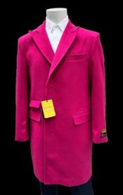  Mens Hot Pink Wool Fashion Overcoat