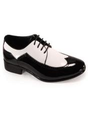  Black And White Wingtip Two Toned Shiny Dress Oxford