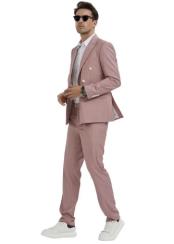  Double Breasted Suit - Coral Blush Color - Pinstripe