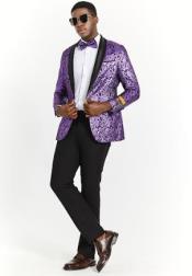  And Tall Tuxedo Paisley Tuxedo Sparkling Blazer - Purple