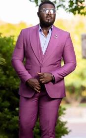 Pink Suit - Magenta Color Big Lapel Vested Suit