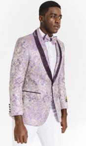  One Button Ivory and Light Purple Tuxedo Blazer