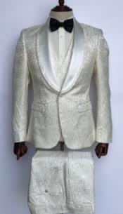  Suit - Cream Off White Tuxedo - Paisley Suits