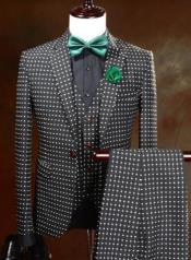  Black And White Dots Vested Suits