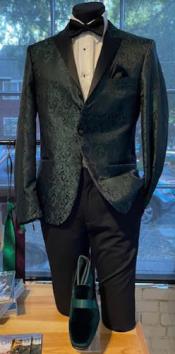  Green Tuxedo Blazer - Paisley Floral Dinner Jacket