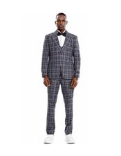  Mens Two Button Gray Maroon Plaid