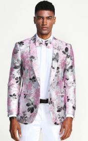  Pink Black and Silver Floral Tuxedo Jacket Slim Fit