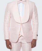  Pink Tuxedo With Floral Textured Pattern Large Shawl Lapel