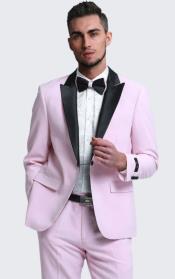  Pink Tuxedo Slim Fit Peak Lapel With Button Chain