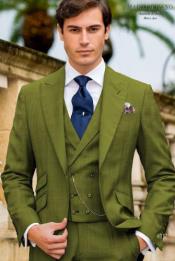  One Button Peak Lapel Suit Olive Green