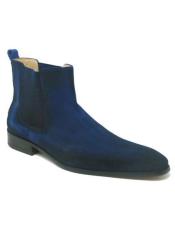  Blue Leather Suede Mens Chelsea Boot